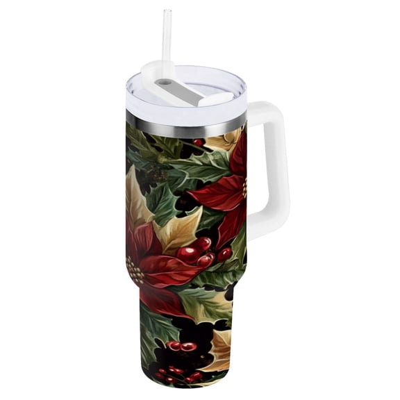 40 oz Stainless Steel Tumbler Vacuum Insulated Leak Proof Stainless Steel Coffee Cup Water Bottles Christmas Flowers