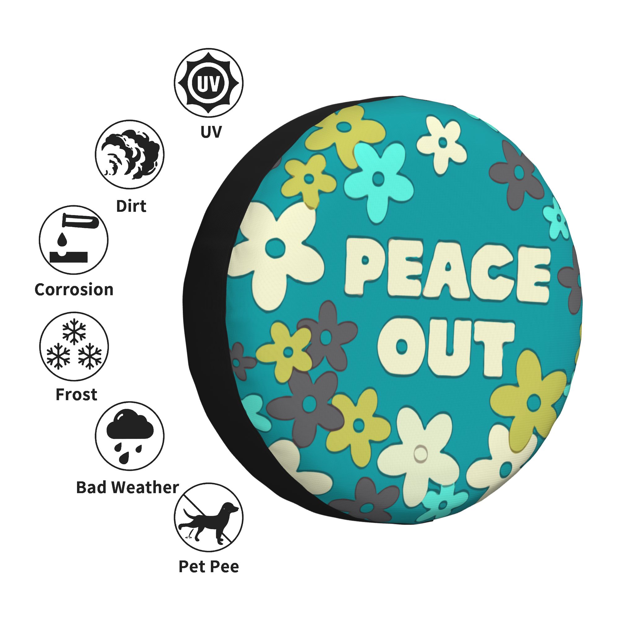 XMXY Flower Hippie Spare Tire Cover, Universal Waterproof Cover for Jeep RV Tire  Wheel Protection, 15 inch