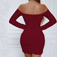 thumbnail image 6 of RongHuan Bodycon Dress for Women Off Shoulder Mini Dress Elegant Long Sleeve Dresses Pleated Guest Gown, 6 of 6