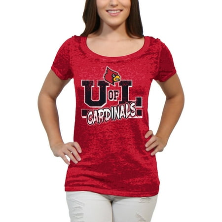 University Of Louisville Cardinal Football - Louisville Cardinals Block Graffiti Women'S/Juniors Team Short Sleeve Scoop Neck Tee Shirt