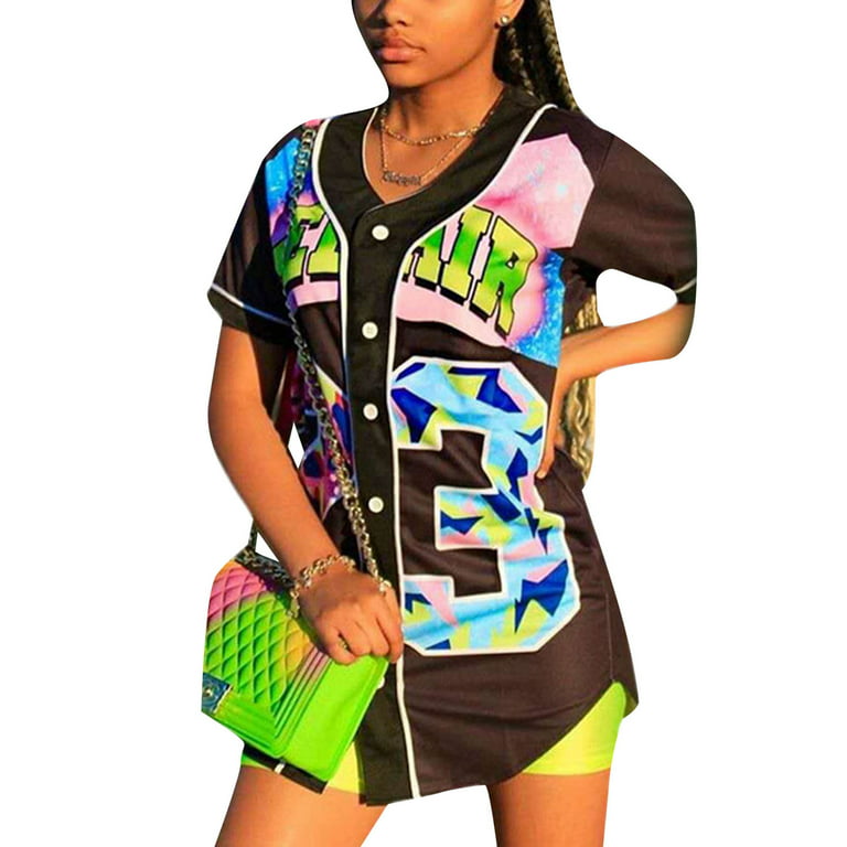 JXXIATANG Unisex 90s Theme Party Hip Hop Bel Air Baseball Uniform for Women Jersey Short Sleeve Tops, Women's, Size: Medium, Black
