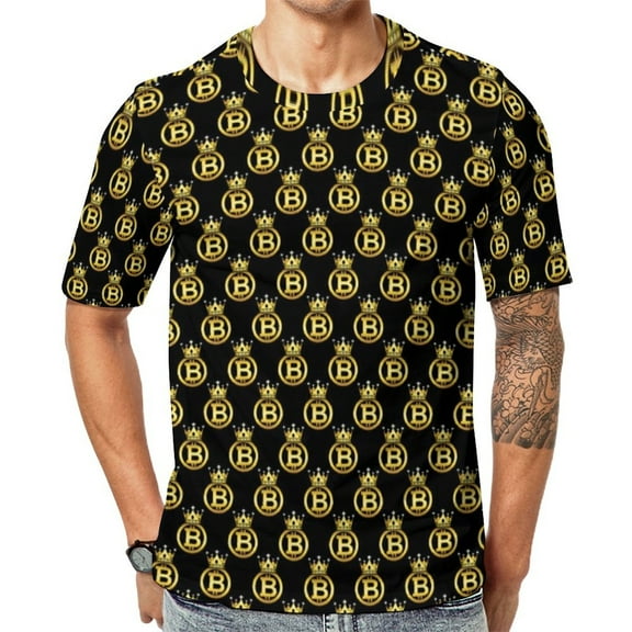 T Shirt For Men Gold Crown Bitcoin T-Shirt Cryptocurrency Coin Vintage T-Shirts Men Basic Tshirt Sum