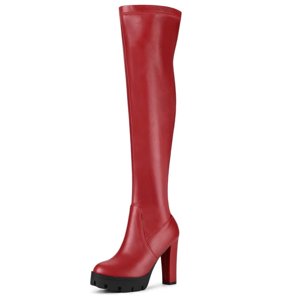 Botas Sobre La Rodilla Talón Grueso Tacones Plataforma Para Mujeres rojo 39