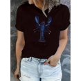 thumbnail image 1 of Women's Stylish Lobster Graphic Print Short Sleeve T-Shirt - Soft Polyester Blend, Casual Summer Top with Vibrant Blue & Orange Lobster Design, Comfortable Round Neck Tee for Casual Attire, Casual At, 1 of 6