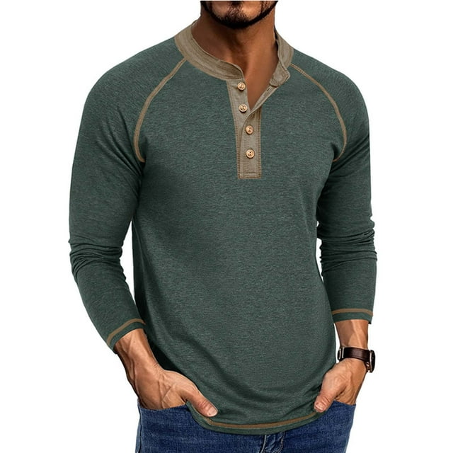 pstuiky Camisas casuales de manga larga para hombre, Cárdigan informal de color liso con botones para hombre, manga larga y cuello redondo Tops de hombre xl