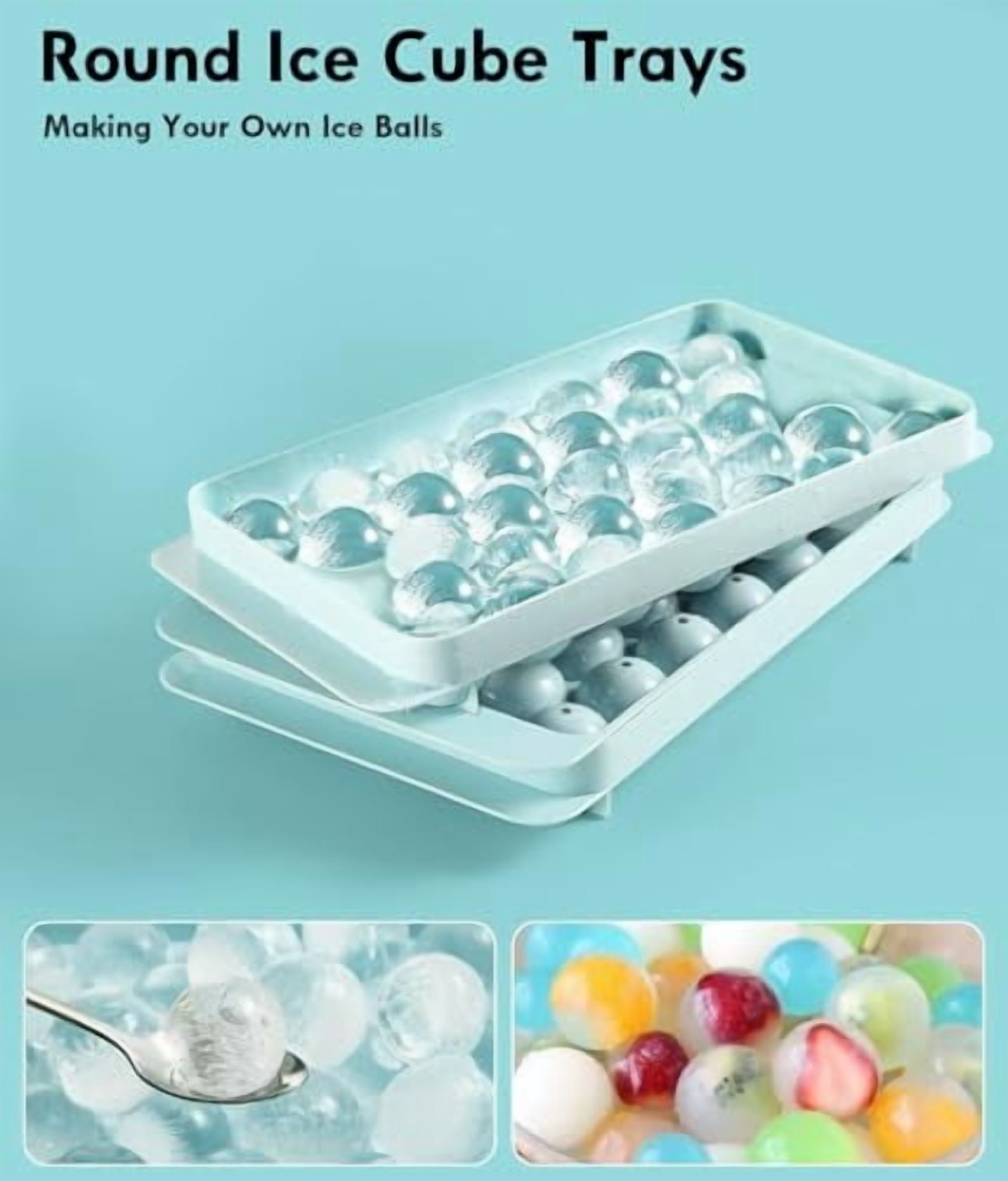 Round Ice Cube Tray with Lid and Bin – BPA-Free Food-Grade Silicone Mold, Stackable Ice Ball Maker for Freezer, Iced Bucket Kit for Cocktails, Whiskey, Coffee, Drinks, and Party Beverages