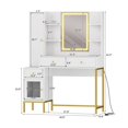 thumbnail image 4 of Makeup Vanity and Stool – White Vanity Desk with 3-Color LED Lights, Charging Station & Display Cabinet, 4 of 5