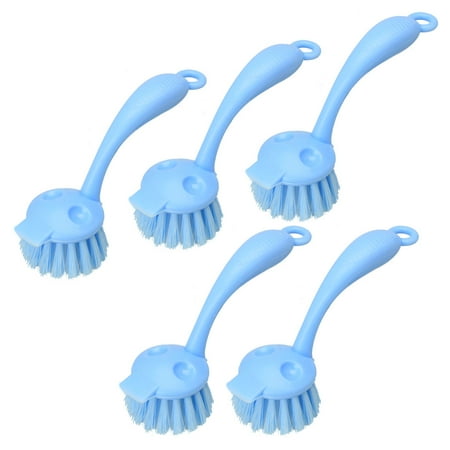 Home Dorm Plastic Cooking Pot Pan Stockpot Bowl Scrubbing Brush Light Blue 5pcs