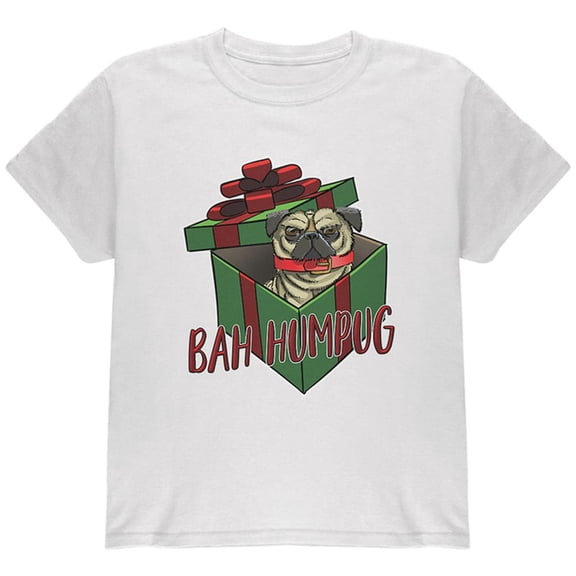 Christmas Bah Humpug Grumpy Scrooge Pug Gift Youth T Shirt White YSM