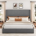 thumbnail image 2 of Queen Size Upholstered Platform Bed with Storage Drawers - Grey Corduroy Wingback Design with Tufted Headboard & Footboard, No Box Spring Needed, 2 of 9