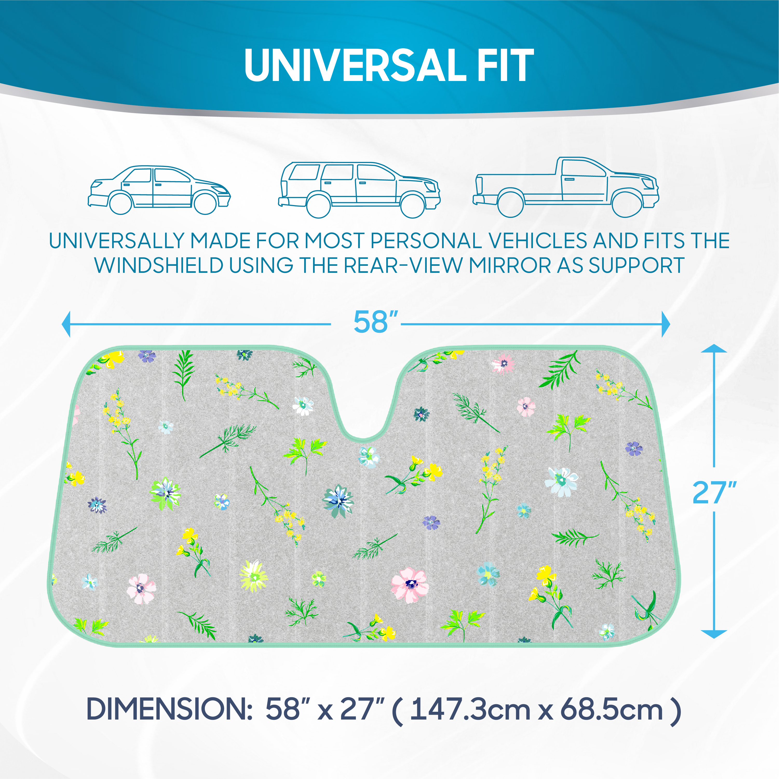 BDK Pastel Flowers Windshield Sun Shade, 57"x27" photo 5
