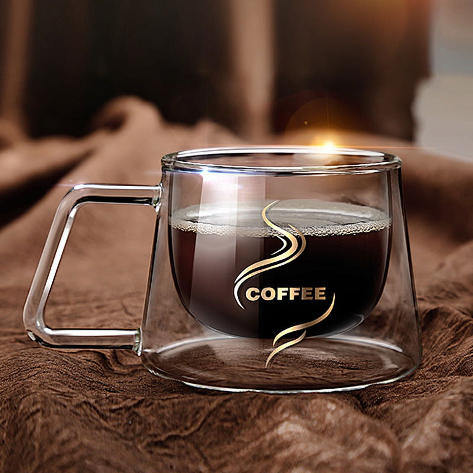 2 Pcs Coffee Mug Clear Glass Coffee Cups 6.8 oz with Handles & Spoon for Hot and Cold Beverages - Cappuccino, Latte, Tea Cup. Crystal Clear Glass Cups, Espresso Coffee Gifts