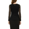 thumbnail image 3 of INSPIRE CHIC Women's Mesh Sheer Long Sleeve Blouse Round Neck Belted Work Peplum Top S Black, 3 of 6
