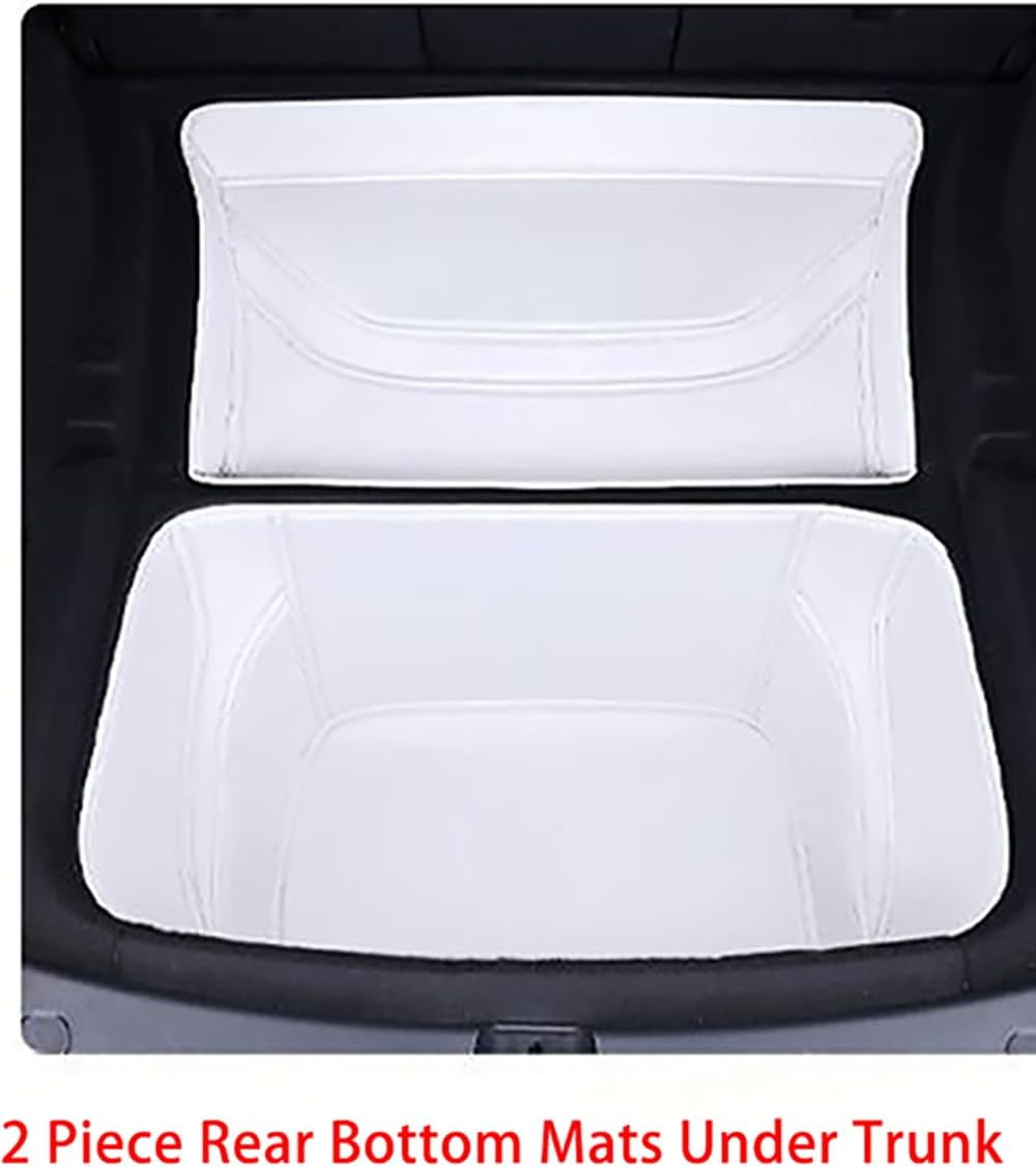 ZYCHUANGYING Fit Tesla Model Y 2026 Juniper Refresh Full Cover Frunk Mat & Rear Lower Trunk Storage & Inner Storage Mat White Premium Leather Waterproof & Custom Fit