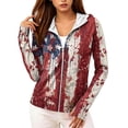 thumbnail image 3 of 250th Anniversary Patriotic Hoodie for Women - Vintage American Flag Sun Protection Jacket with Pockets, Full Zip Up Long Sleeve Athletic Cover Up for Independence Day Dark Blue L, 3 of 6