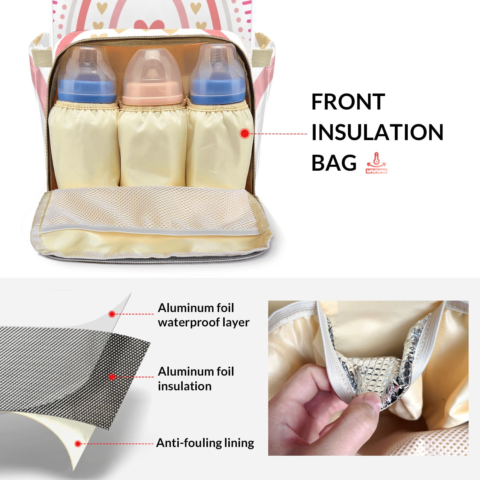 Rainbow Diaper Backpack – Large Capacity, Insulated Baby Bottle Pocket, Multifunctional Mommy Bag for Boys & Girls