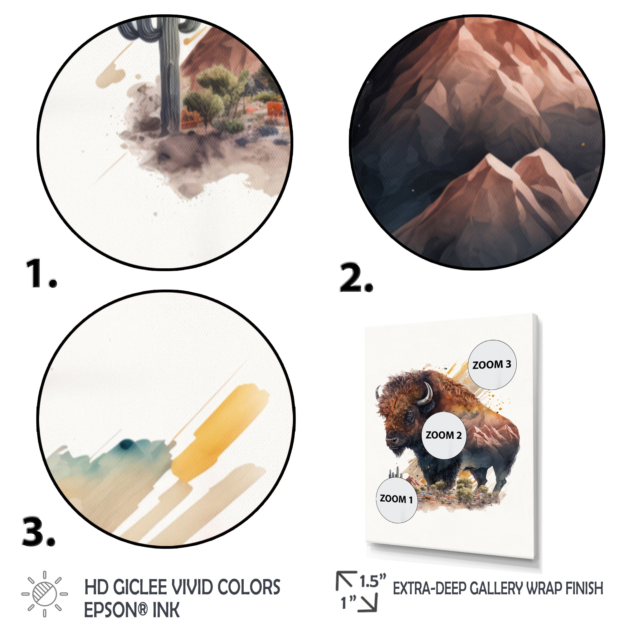 Designart Double Exposure Of A Buffalo With Nevada Landscape II Canvas Wall Art