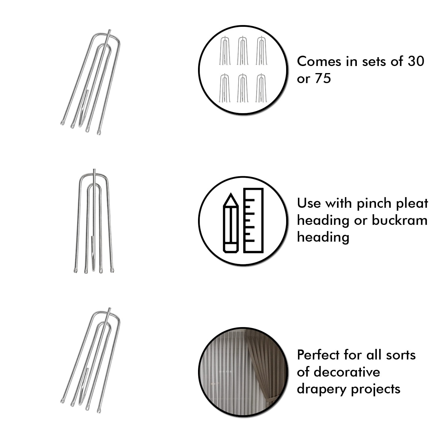 30Pieces Curtain Pleater Tape Hooks Stainless Curtain Pleat Hook Pinch Pleat