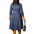 thumbnail image 2 of Women's Stylish V-Neck Pleated Dress Workwear Dresses Formal Business Work Dress, 2 of 8