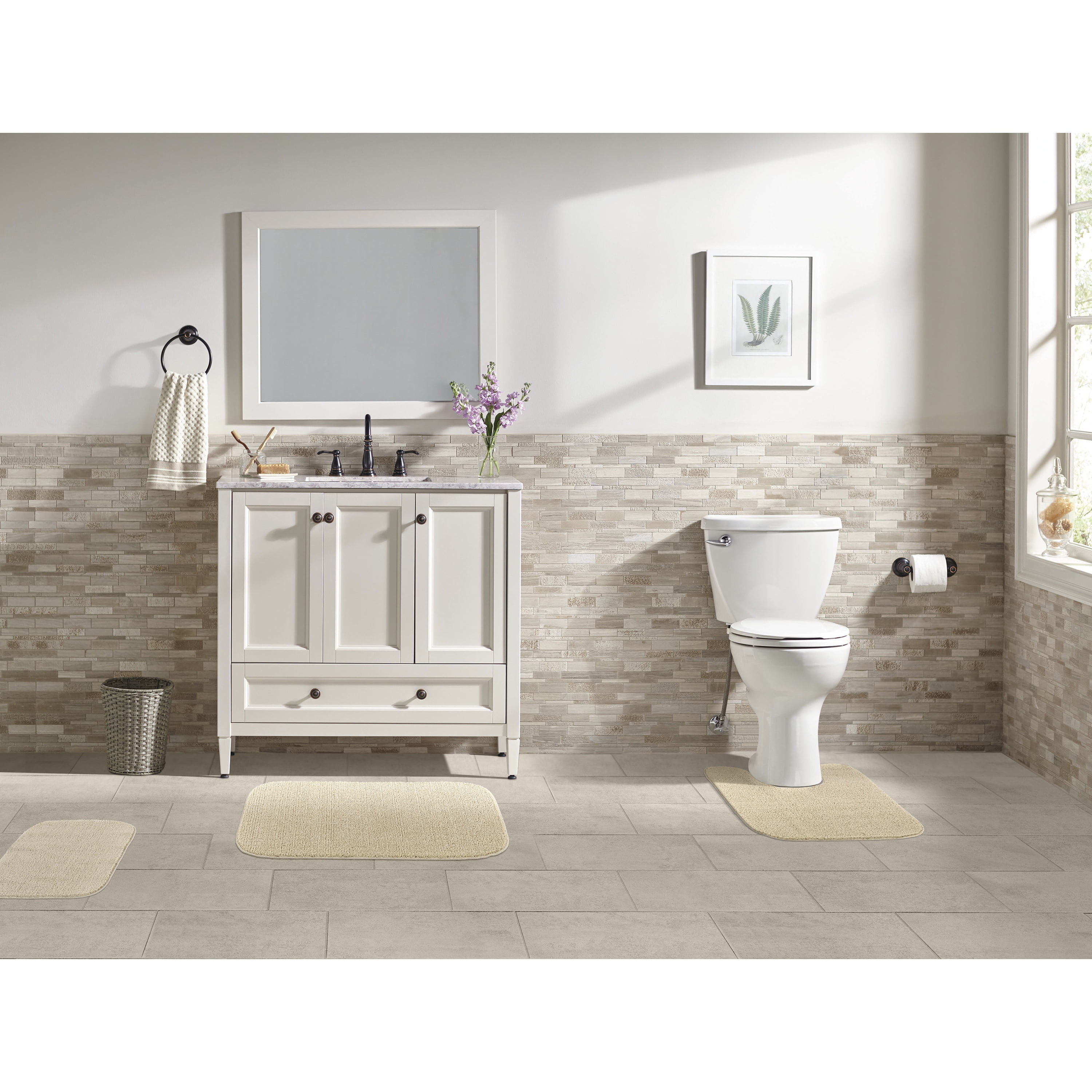 Garland Rug Sedona Washable Bath Rug Set, 3 Piece Set (2 Bath Rugs, & Contour Rug) Champagne