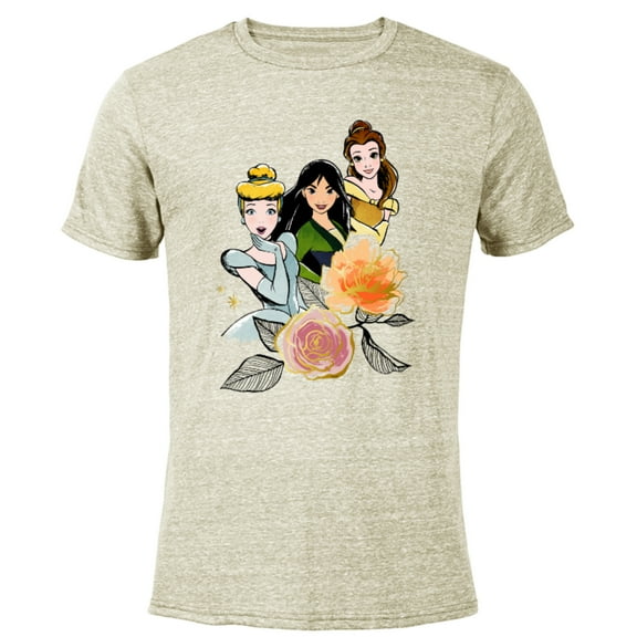 Disney Princess Cinderella Mulan Belle Floral - Short Sleeve Blended T-Shirt for Adults - Customized-Yellow