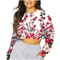 thumbnail image 2 of Uootdi Long Sleeve Shirts for Gift Women Floral Print Crop Top Spring Fall Y2K Trendy Loose Round Neck Tunic Casual Shirt, 2 of 5