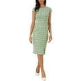 thumbnail image 1 of Vestido elegante de tweed para mujer Inspire Chic, con cuello redondo, mangas cortas, estilo vintage, ajustado, midi, talla XL, verde esmeralda, 1 of 6