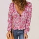 thumbnail image 3 of Blusa Con Cuello En V Blusa De Mujer Manga Larga Cuello En V Floral Ruffle Hem Casual Top Para Primavera Otoño Niñas Lady Rose Red S ANGGREK No, 3 of 5