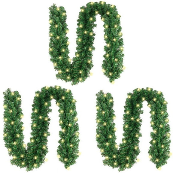 DUNCHATY 3-Count 10FT LED Christmas Garlands | 150 Bulbs Premium Pine, Weatherproof for Indoor Outdoor Holiday Decor