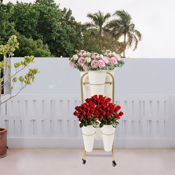 Flower Display Stand, Flower Display Stand with Buckets, Flower Bar Stand with Wheels Flower Stand Flower Cart Display Stand with Wheels, Flower Bar Stand with Buckets