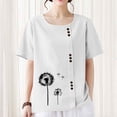 thumbnail image 6 of QUNYINEY Floral Shirts for Women Trendy Short Sleeve Casual Crew Neck Tops Loose Linen Button Pullover Shirts, 6 of 7