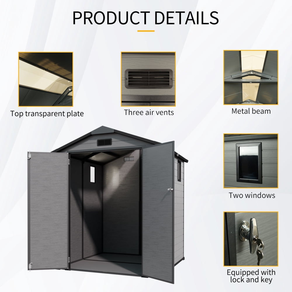 6x6 FT Plastic Shed with Floor & Window, Lockable Resin Outdoor Storage, All-Weather Garden Tool Shed, Easy Setup