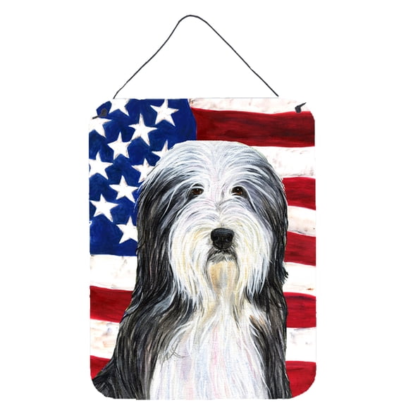 Carolines Treasures SS4024DS1216 USA American Flag with Bearded Collie Wall or Door Hanging Prints 12x16 multicolor