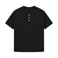 thumbnail image 2 of OGLCCG Boys Waffle Henley Shirts Short Sleeve Button up Crewneck T-Shirts Summer Solid Color Knit Basic Tees Tops for Kids 4-14 Years, 2 of 7