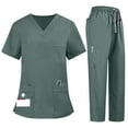 thumbnail image 2 of Scrubs for Women Set Stretch V-Neck Scrub Tops & Cargo Pant Quick Drying Solid Color Medical Nurse Uniform with Pockets Green M, 2 of 8