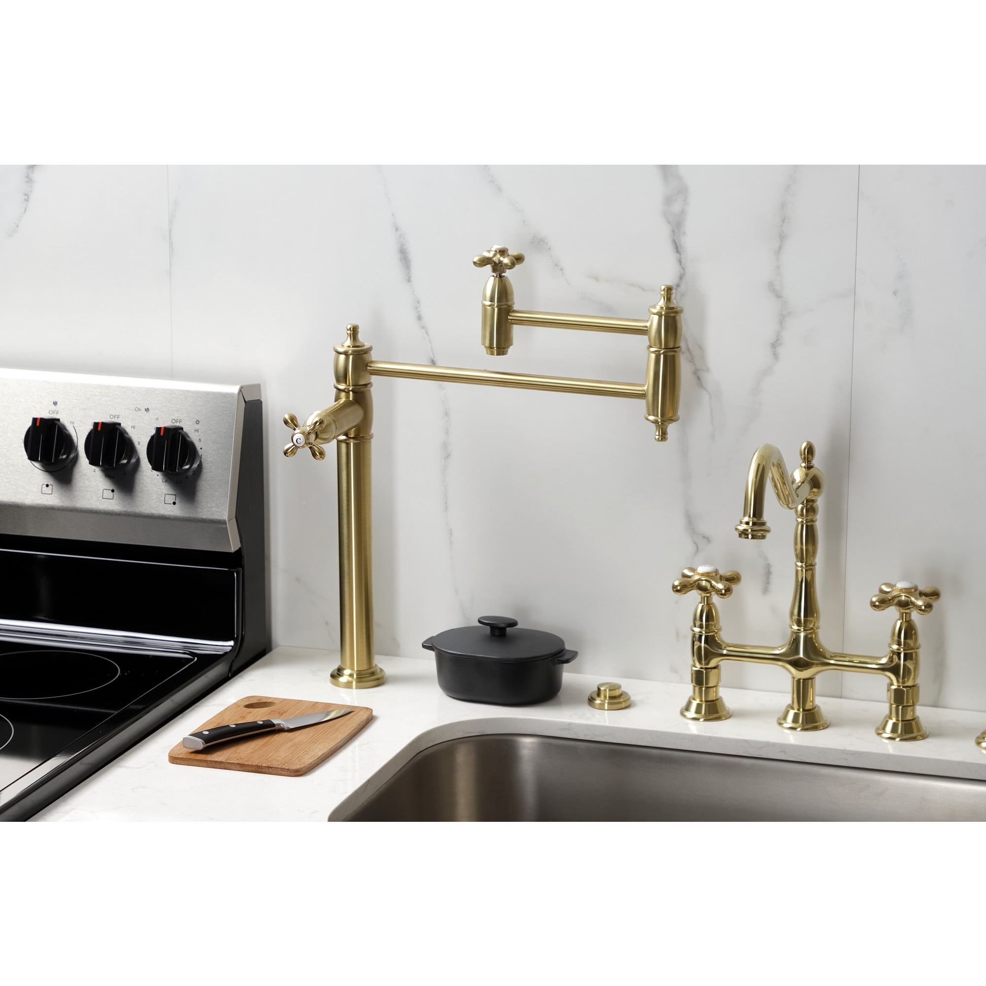 Kingston Brass KS3707AX Restoration Deck Mount Pot Filler Faucet, Brushed Brass