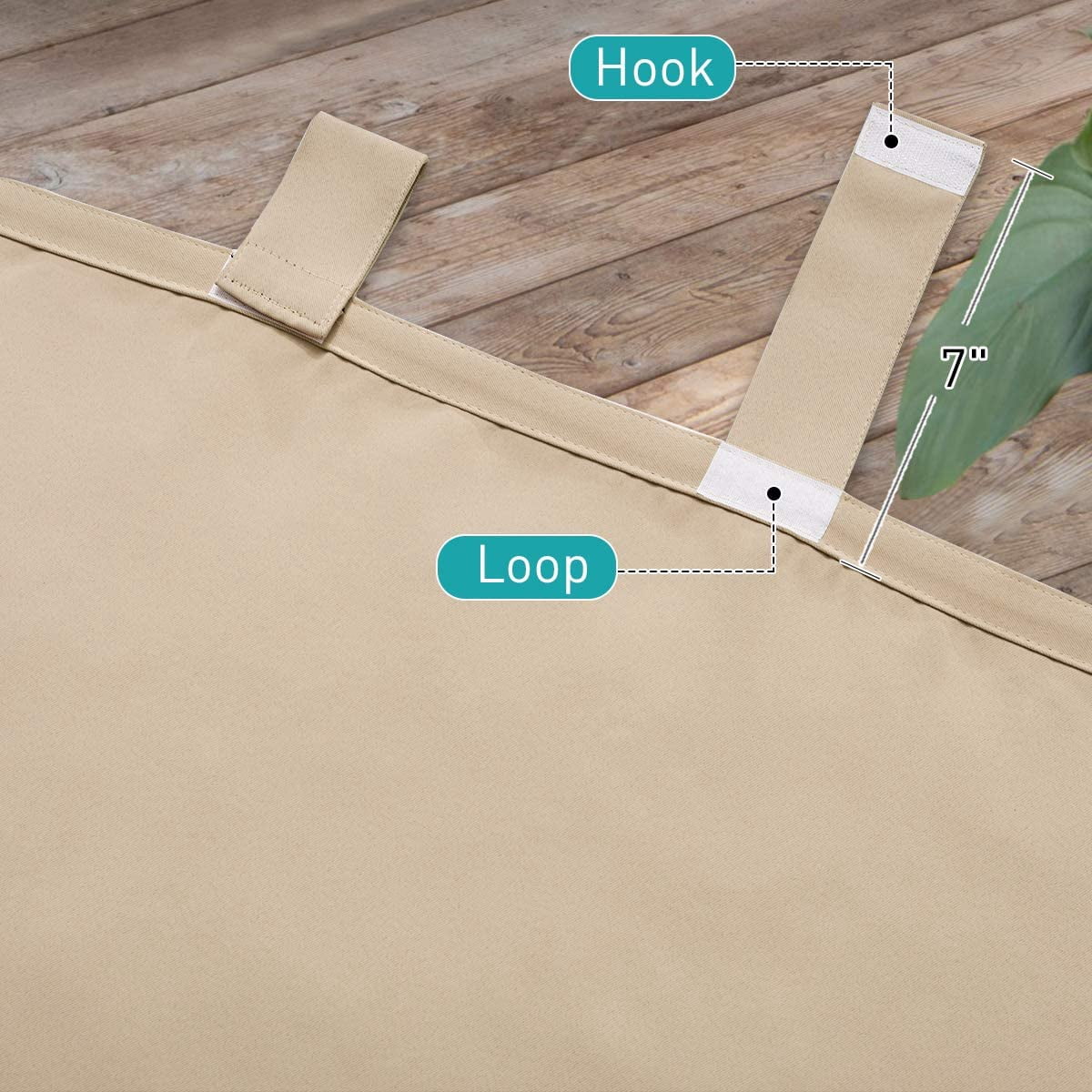 2 Panels Outdoor Curtains for Patio Waterproof 84" Long, Detachable Sticky Tab Top Thermal Insulated Privacy Sun Blocking & UV Protection Drapes for Porch/Pergola, Biscotti Beige, W52 x L84