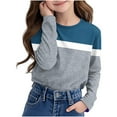 thumbnail image 3 of Lmnyox Girls Long Sleeve Crew Neck Shirt Color Block Basic Pullover Tee Kids Teens Fashion Tops Clothes, 3 of 7