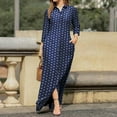 thumbnail image 3 of Womens Long Sleeve Button Down Shirts Long Dress V Neck Collared Print Maxi Dress Casual Loose Basic Pockets Dress, 3 of 6