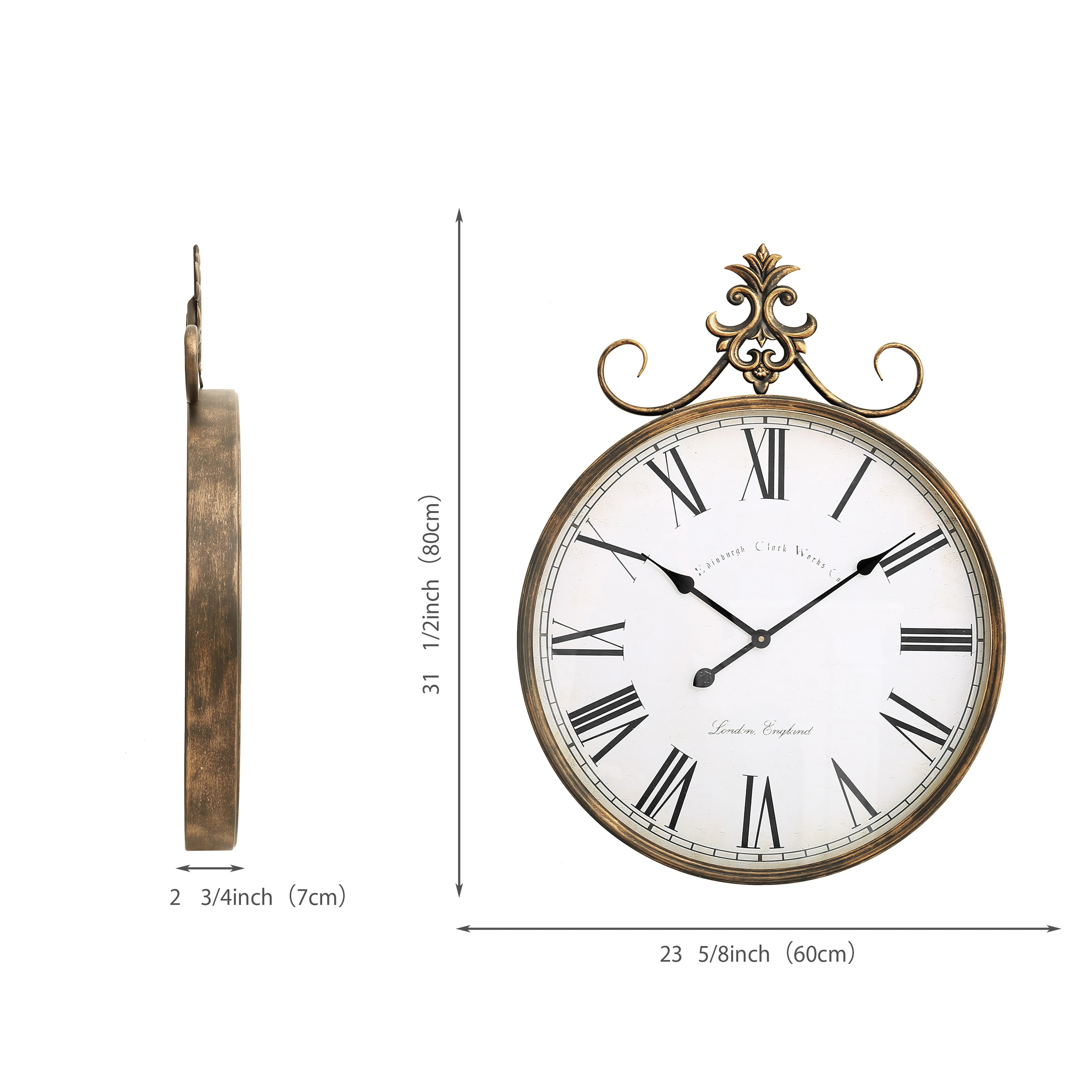 SHYFOY Antique Gold Wall Clock Ornate Baroque Metal Clock Retro Round Clock for Home Decor