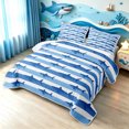 thumbnail image 3 of meiyoeat Blue Stripe Ocean Shark Silhouette Quilt King for Men Women Boys, Coastal Sea Wildlife King Coverlet Set, Blue White, 3pcs, 1 Comforter and 2 Pillowcases, 3 of 7