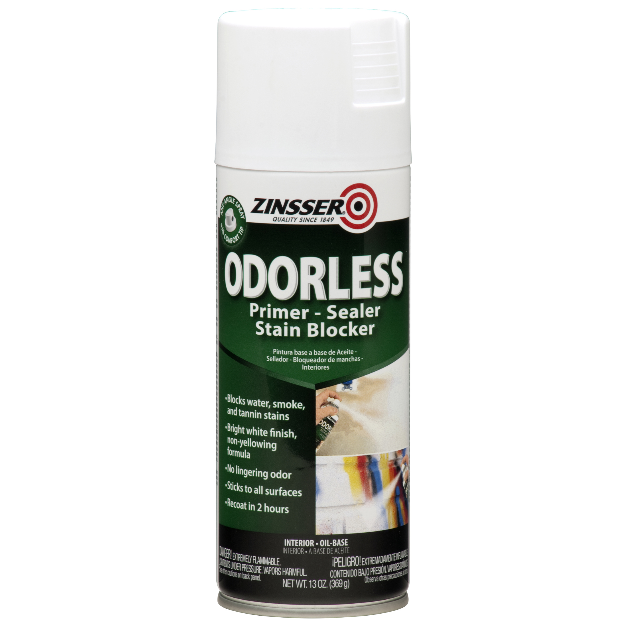 6 Pack, White, Zinsser &nbsp;Odorless Oil-Based Stain Blocker Interior Primer and Sealer Flat Spray- 3959, 13 oz.
