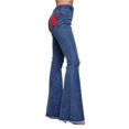 thumbnail image 2 of Pantalones Vaqueros Acampanados con Parches de Estrellas para Mujer, Cintura Media, Corte Acampanado, Elásticos, Pierna Recta, Ajustados. Azul XL, 2 of 9