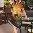 thumbnail image 3 of Daiia Robe de Natation Jaune Canard Imprimé pour Femmes 2025 Tendance Manches Courtes Robes Décontractées Amples Fluides Maxi Robes de Soleil, 3 of 6