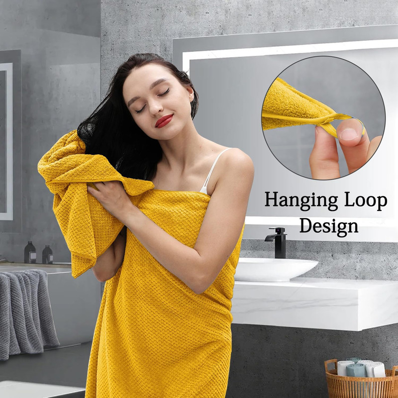 Ultra Soft Bath Towels, 4 Pack Dark Yellow Oversized Bath Sheet Set by Muddy Cat Home - 600 GSM