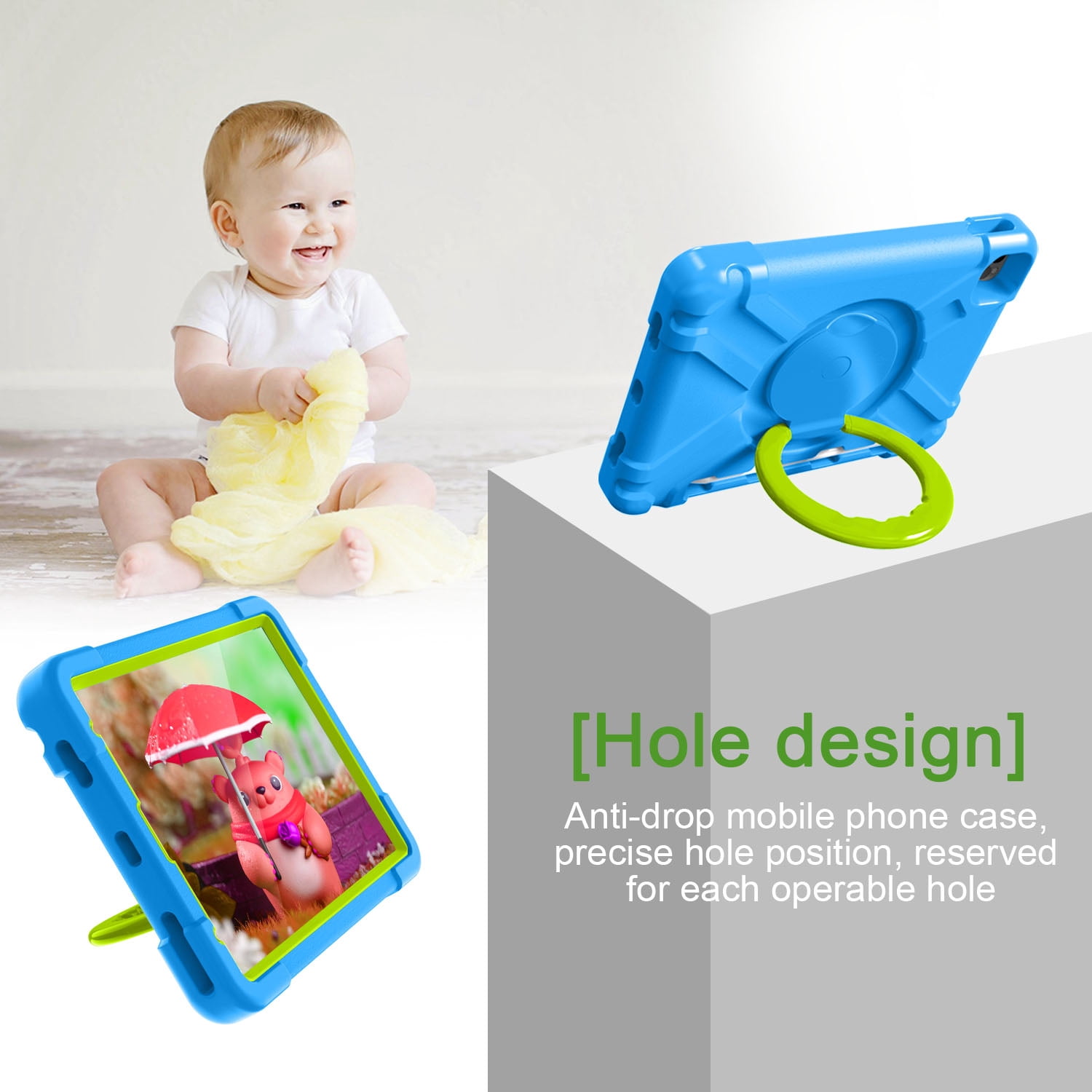 iPad Pro 11 2020 Case with Pencil Holder, Allytech Kids Friendly Case 360 Rotating Kickstand Heavy Duty Protective Shockproof Case Cover for Apple iPad Pro 11 2nd Generation 2020, Blue/Green