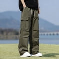 thumbnail image 2 of Mens Straight Leg Baggy Pants Multi-Pocket Elastic Waist Cargo Pants Casual Outdoors Army Green 2XL, 2 of 8