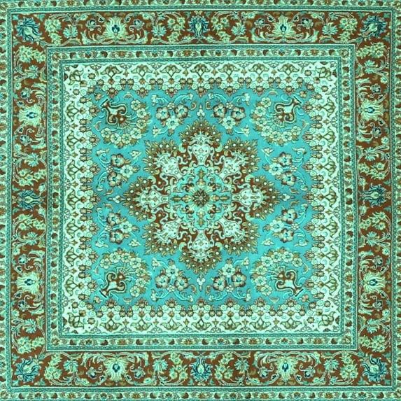 Ahgly Company Indoor Square Persian Turquoise Blue Traditional Area Rugs, 5' Square