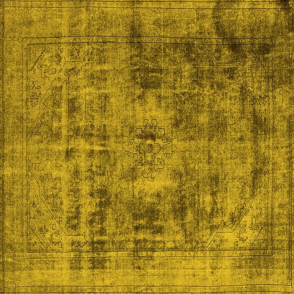 Ahgly Company Indoor Square Oriental Yellow Industrial Area Rugs, 4' Square