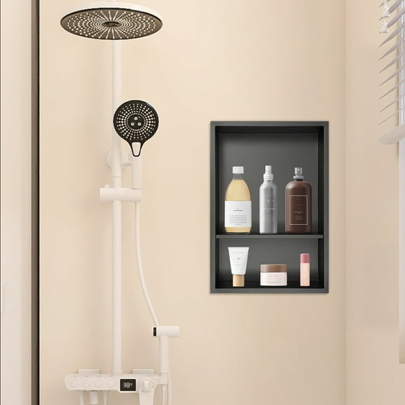 2-Tier Shower Niche Stainless Steel Shower Niche Black Recessed Shower Niche for Bathrooms, Living Rooms